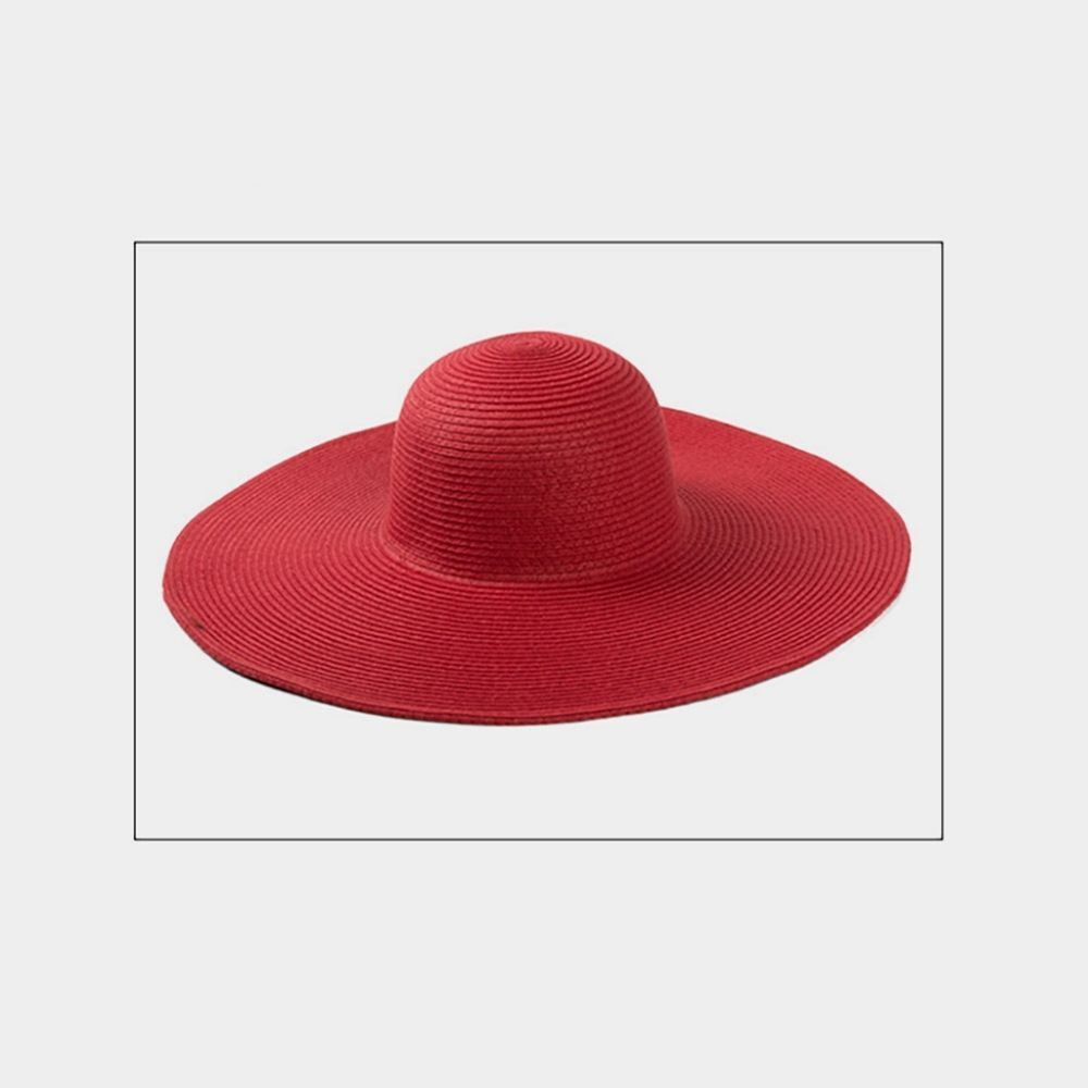 Red Straw Sun Hat Brim Simple Casual Womens Beach Vacation Fashion Accessory - Picture 2 of 2